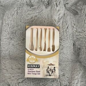 6-Inch Stainless Steel Mini Tongs Set - Gold Tone